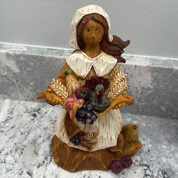 Pair of 8" Resin Cubist Style Pilgrims Thanksgiving Decor Fall Harvest Pumpkins - Picture 4 of 9